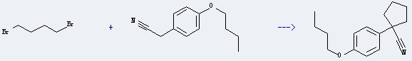Benzeneacetonitrile,4-butoxy- can be used to produce 1-Cyano-1-(4-n-butoxyphenyl)-cyclopentan with 1,4-dibromo-butane.